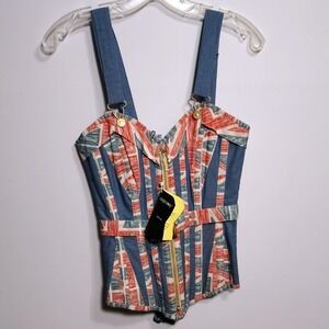 Corset Story Union Jack Corset Top  Straps Over Bust UK Flag‎ Theme UK8 US NWT4